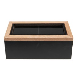 Clayre & Eef Theedoos  18x9x7 cm Zwart Bruin MDF Glas