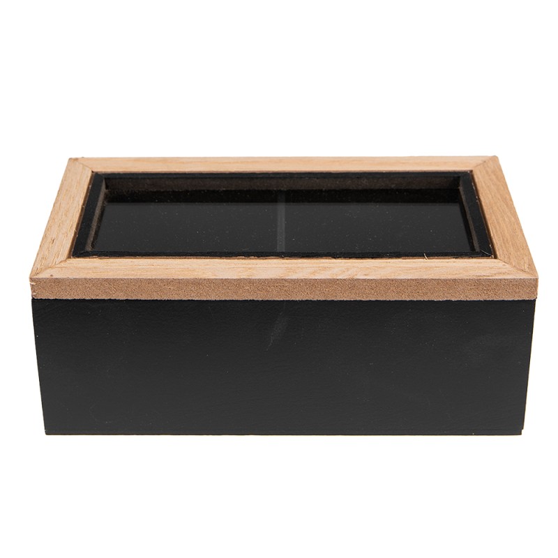 Clayre & Eef Scatola da tè 18x9x7 cm Nero Marrone  MDF Vetro