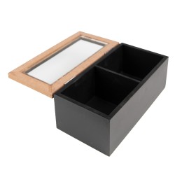 Clayre & Eef Teebox 18x9x7 cm Schwarz Braun MDF Glas