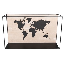 Clayre & Eef Scaffale da parete 46x10x28 cm Nero Marrone  MDF Metallo Mappa del mondo