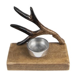 Clayre & Eef Tealight Holder 13 cm Brown Wood Antler