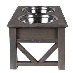 Clayre & Eef Dog Bowl 2x500 ml Grey Wood Iron Rectangle