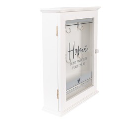 Clayre & Eef Armoire à clés 20x6x27 cm Blanc Bois Verre Rectangle Home is my favourite place to be