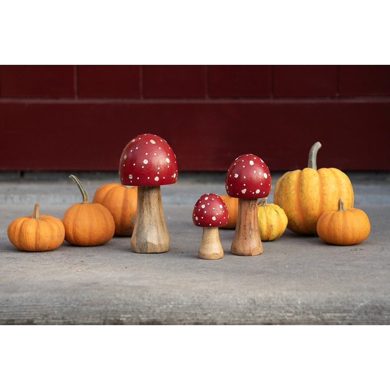 Clayre & Eef Décoration Champignon Ø 6x13 cm Rouge Bois