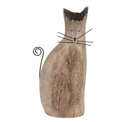 Clayre & Eef Figurine décorative Chat 26 cm Marron Bois Fer