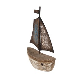 Clayre & Eef Modèle de décoration Bateau 11 cm Marron Bleu Bois Fer