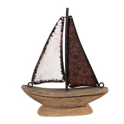 Clayre & Eef Decorative Model Boat 13 cm Brown Red Wood Iron