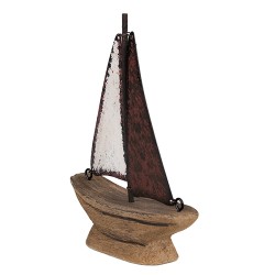 Clayre & Eef Decorative Model Boat 13 cm Brown Red Wood Iron