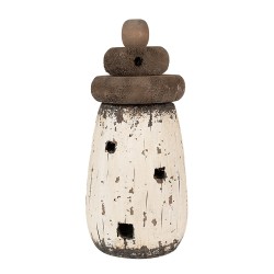 Clayre & Eef Decoratie Beeld Vuurtoren Ø 11x23 cm Wit Bruin Hout