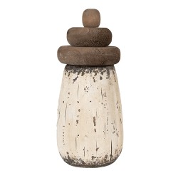 Clayre & Eef Decoratie Beeld Vuurtoren Ø 11x23 cm Wit Bruin Hout