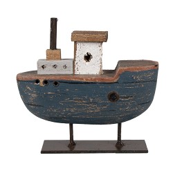 Clayre & Eef Modèle de décoration Bateau 10 cm Gris Bleu Bois Fer