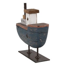 Clayre & Eef Modèle de décoration Bateau 10 cm Gris Bleu Bois Fer