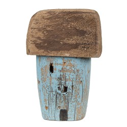 Clayre & Eef Dekorationsfigur Haus 10 cm Blau Braun Holz