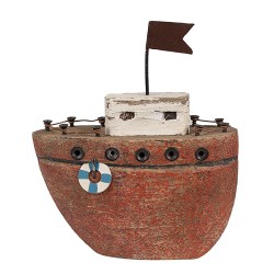 Clayre & Eef Modèle de décoration Bateau 12 cm Rouge Bois Fer