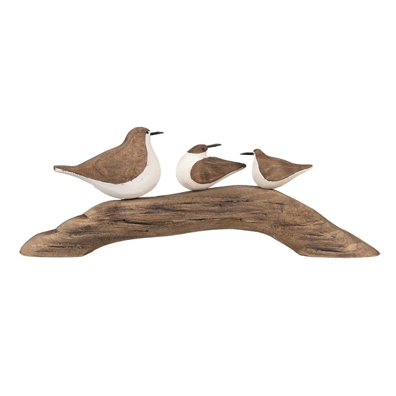 Clayre & Eef Decoratie Beeld Vogels 35x5x12 cm Bruin Wit Hout