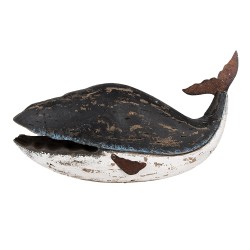 Clayre & Eef Decoratie Beeld Walvis 23 cm Zwart Wit Hout