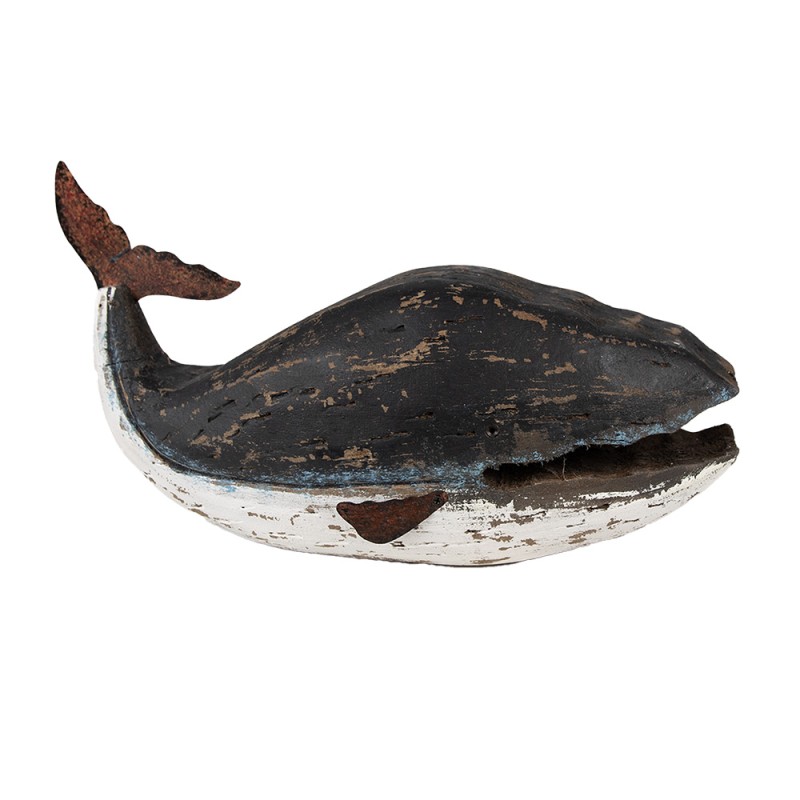 Clayre & Eef Decoratie Beeld Walvis 23 cm Zwart Wit Hout