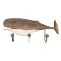 Clayre & Eef Portemanteau mural 3 crochets Baleine 53x10x23 cm Marron Blanc Bois Fer