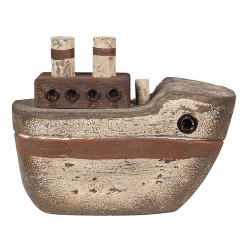 Clayre & Eef Decorative Model Boat 12 cm Beige Brown Wood Iron