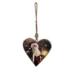 Clayre & Eef Christmas Ornament 10x2x10 cm Red Wood Heart-Shaped Santa Claus