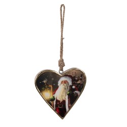 Clayre & Eef Christmas Ornament 10x2x10 cm Red Wood Heart-Shaped Santa Claus