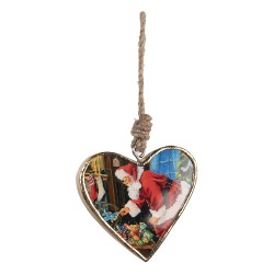 Clayre & Eef Christmas Ornament 10x2x10 cm Red Wood Heart-Shaped Santa Claus