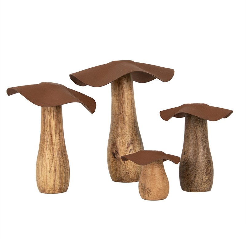 Clayre & Eef Décoration Champignon Ø 13x16 cm Marron Bois Fer