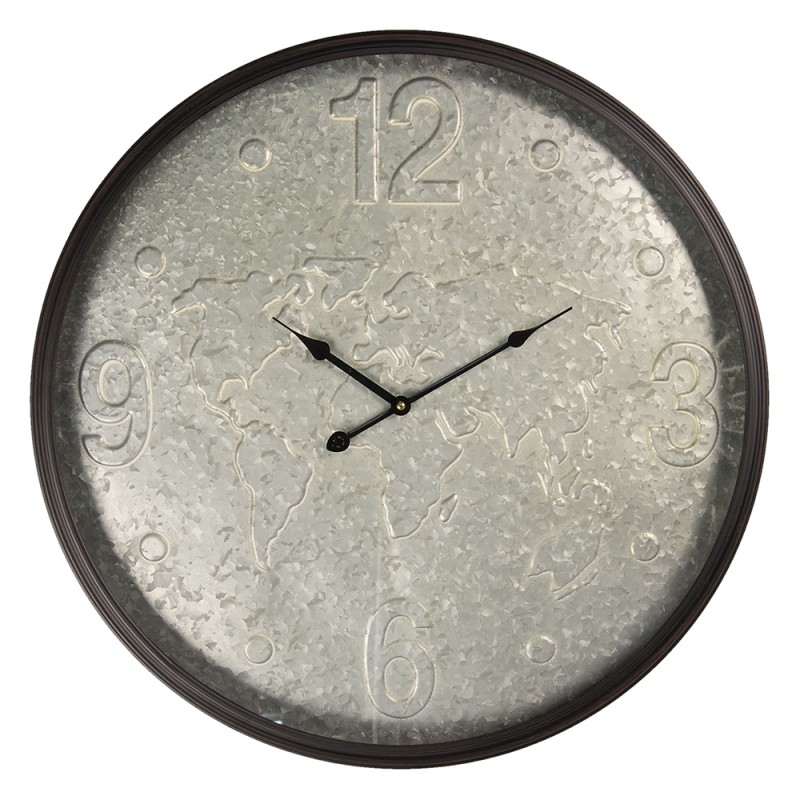 Clayre & Eef Wall Clock Ø 60 cm Grey Metal Round