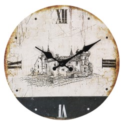 Clayre & Eef Horloge mural Ø 30 cm Beige Noir MDF Rond