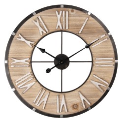 Clayre & Eef Orologio da parete Ø 60 cm Marrone Legno Metallo Rotondo