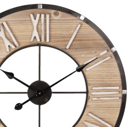 Clayre & Eef Wanduhr Ø 60 cm Braun Holz Metall Rund