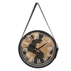 Clayre & Eef Horloge mural Ø 42 cm Marron Bois Métal Rond Carte du monde