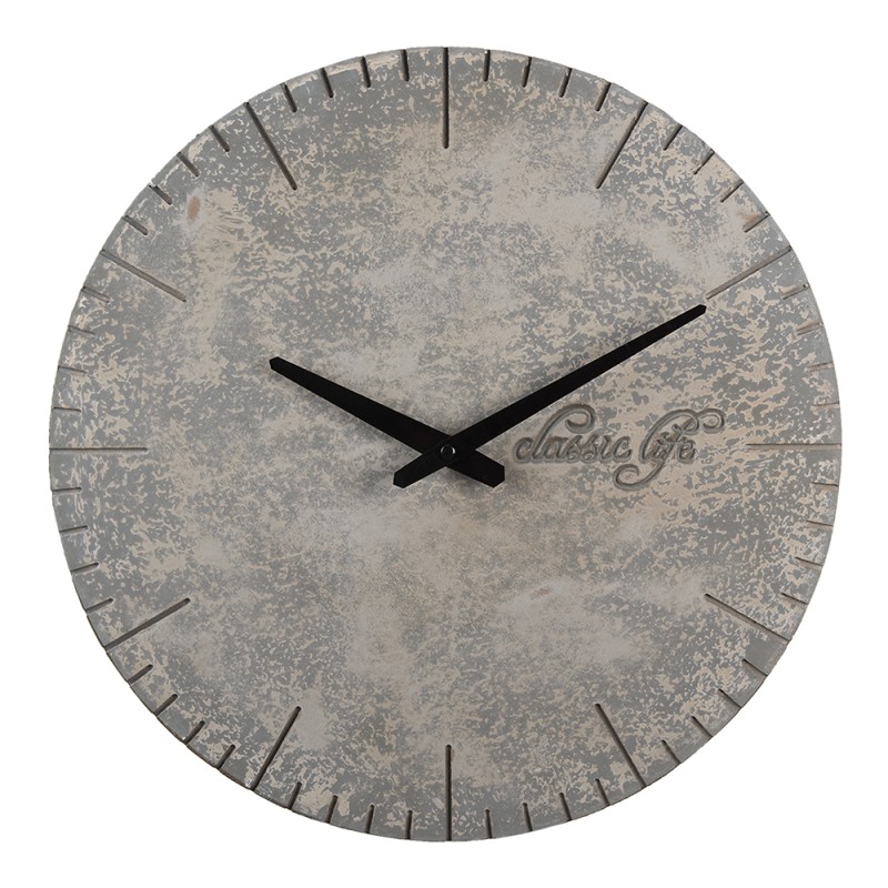 Clayre & Eef Horloge mural Ø 40 cm Gris MDF Rond