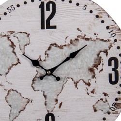 Clayre & Eef Horloge mural Ø 34 cm Beige MDF Rond Carte du monde