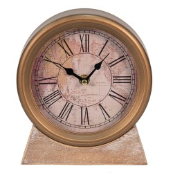 Clayre & Eef Horloge de table 17x20 cm Couleur or Bois Fer Rond