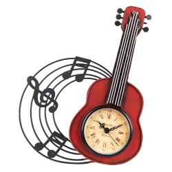 Clayre & Eef Orologio da parete Chitarra 28x22 cm Rosso Metallo Vetro