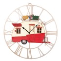 Clayre & Eef Wall Clock 48x50 cm Red White Metal Round Caravan