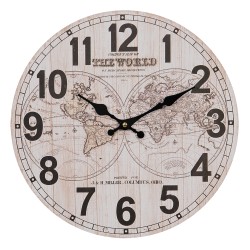 Clayre & Eef Orologio da parete Ø 34 cm Marrone Beige MDF Mappa del mondo