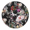 Clayre & Eef Wall Clock Ø 34 cm Black Green MDF Flowers