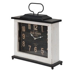 Clayre & Eef Tafelklok  36x10x32 cm Zwart Wit Hout Ijzer Old town