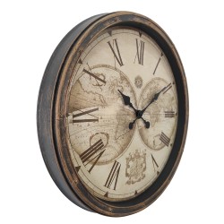 Clayre & Eef Wanduhr Ø 50 cm Schwarz Braun Kunststoff Weltkarte