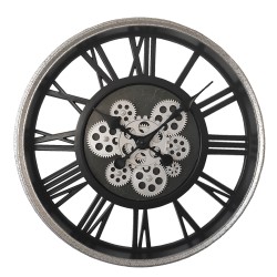 Clayre & Eef Orologio da parete Ø 51 cm Nero Color argento Plastica Rotondo