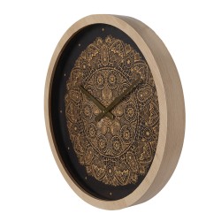 Clayre & Eef Orologio da parete Ø 50 cm Nero Color oro Legno Vetro