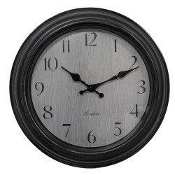 Clayre & Eef Orologio da parete Ø 30x4 cm Nero Grigio Plastica Vetro London