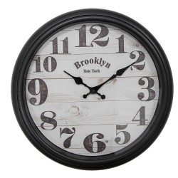 Clayre & Eef Wall Clock Ø 40x7 cm Black Beige Plastic Glass Brooklyn New York