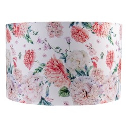 Clayre & Eef Abat-jour lampes à suspension Ø 45x28 cm Blanc Rose Textile Rond Fleurs