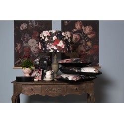 Clayre & Eef Abat-jour lampes à suspension Ø 53x30 cm Noir Textile Rond Fleurs