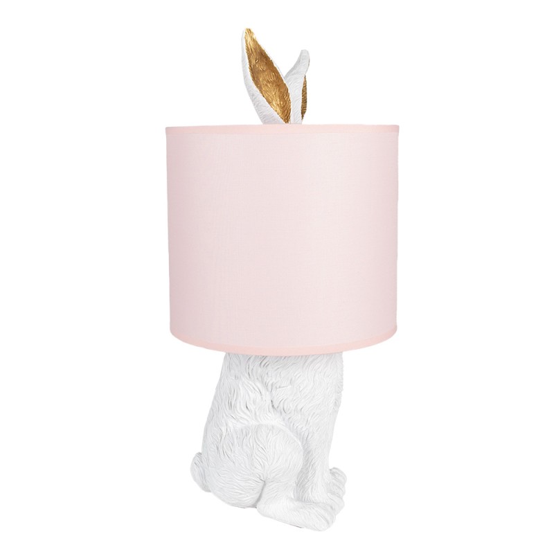 Clayre & Eef Tischlampe Kaninchen Ø 20x43 cm Weiß Rosa Kunststoff