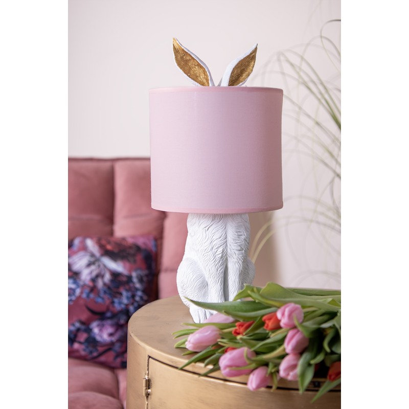 Clayre & Eef Tischlampe Kaninchen Ø 20x43 cm Weiß Rosa Kunststoff