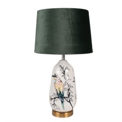 Clayre & Eef Table Lamp Ø 28x50 cm  White Green Plastic Bird